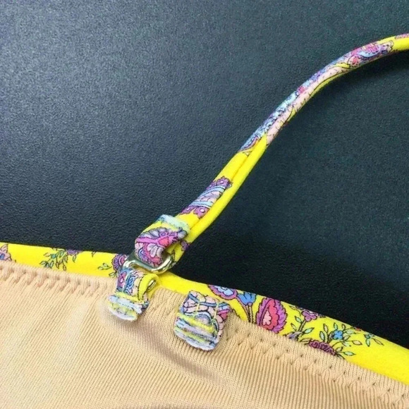 Reimagined by J Crew Womens Large Bikini Swin Top Gold Floral Print Extra Strap - Picture 5 of 11
